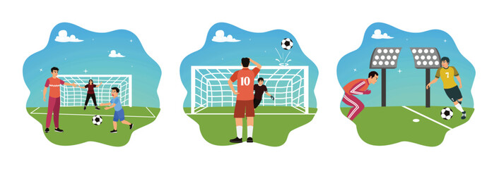 Football game, missed goal kick, exciting and tense match. © berkah design