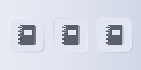 Grey Notebook icon isolated on grey background. Spiral notepad icon. School notebook. Writing pad. Diary for school. Set icons in square buttons. Vector