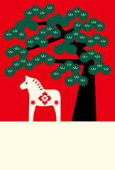 New Year's Cards-50　2026年、年賀状 午（うま・馬）の干支イラスト。 令和8年、年賀状テンプレート。和モダンなデザインの年賀状。