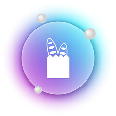 White French baguette bread icon isolated on white background. Blue and purple gradient circle background. Vector