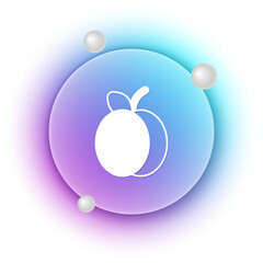 White Plum fruit icon isolated on white background. Blue and purple gradient circle background. Vector
