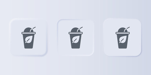 Grey Cup of tea with leaf icon isolated on grey background. Sweet natural food. Set icons in square buttons. Vector