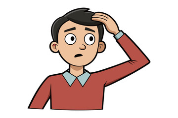 Confused cartoon man scratching his head with a worried expression questioning what to do next