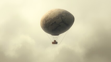 Vintage Balloon Drifting in a Hazy Sky (かすんだ空を漂うビンテージ気球)