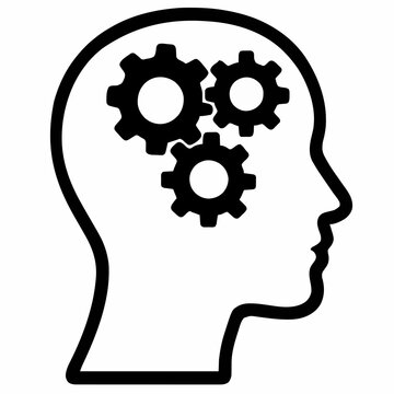 recommend clip art: A minimalist silhouette of a human head with three gears inside.