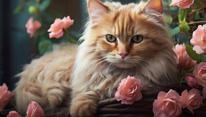 cat and flowers