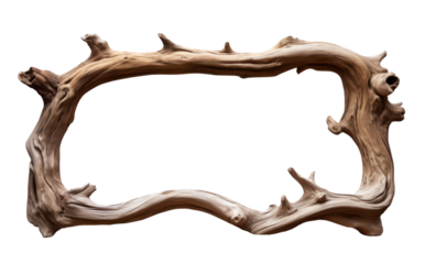 old drywood wooden picture frame rectangular shape isolated on white or transparent png