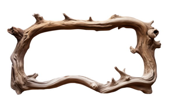 old drywood wooden picture frame rectangular shape isolated on white or transparent png