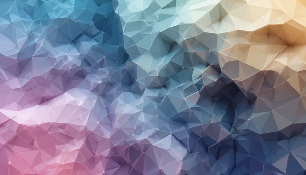 Abstract geometric background displaying polygonal shapes in shades of blue, pink, and tan, ideal for creative projects and digital art.