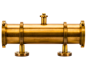 Old-fashioned brass pneumatic tube system on a transparent background