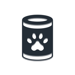 Black Canned food icon isolated on white background. Food for animals. Pet food can. Vector