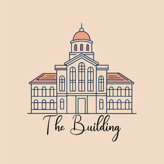 Elegant monoline building sketch with handwritten logotype, perfect for architecture branding, construction logo, or real estate identity.