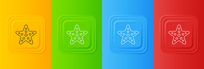 Fototapeta premium White Starfish icon isolated on colorful background. Set icons in square buttons. Vector