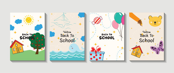 Back To School Vector Cards Set