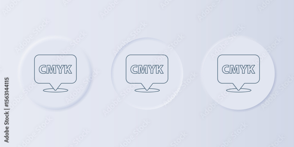 Poster grey speech bubble with text cmyk icon isolated on grey background. set icons in square buttons. vec