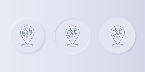 Grey Location and mail and e-mail icon isolated on grey background. Envelope symbol e-mail. Email message sign. Set icons in square buttons. Vector