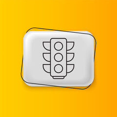 Black Traffic light icon isolated on yellow background. Silver rectangle button. Vector