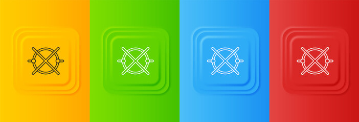 White Electric circuit scheme icon isolated on colorful background. Circuit board. Set icons in square buttons. Vector
