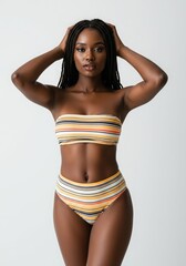 Obraz premium Striped High-Waisted Bikini Summer Fashion, Beachwear, Swimsuit