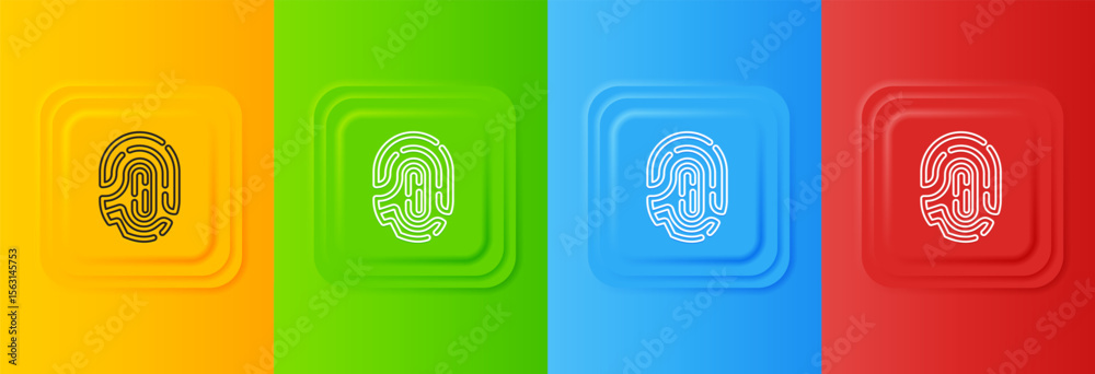 Poster white fingerprint icon isolated on colorful background. id app icon. identification sign. touch id. 