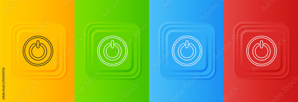 Fototapete White Power button icon isolated on colorful background. Start sign. Set icons in square buttons. Vector