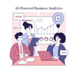 Women Working In AI. Flat Vector Illustration