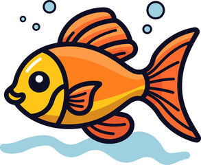 Cartoon Orange Fish Swimming in Water with Bubbles Illustration