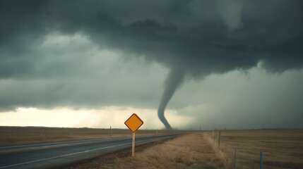 Tornado Funnel Cloud Rapidly Developing Over Rural Road Landscape