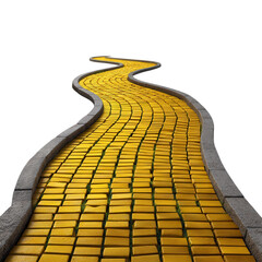 Winding yellow brick road with stone edging on black background. for story telling, fantasy, and creative project use cases.