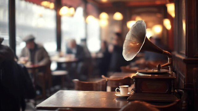 Vintage gramophone in a cafe