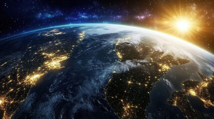 Fototapeta premium Aerial Panoramic Image of Full Earth View from Space Over Asia Continent