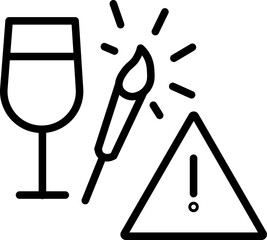 Wine glass paintbrush warning sign creative hazard art supplies caution artistic risk black line icon minimal style isolated vector illustration design element simple outline symbol alert