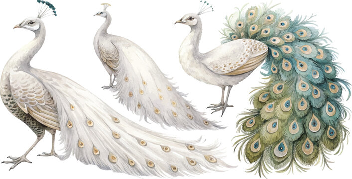 White and Green Peacocks