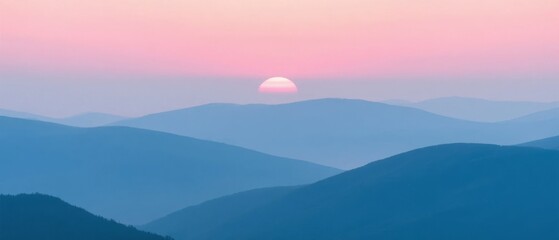 Sunset Over Layered Mountain Ranges