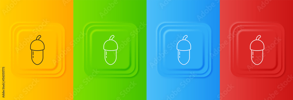 Poster white acorn icon isolated on colorful background. set icons in square buttons. vector