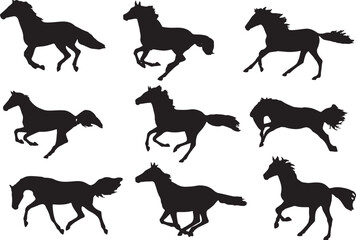 Horse Silhouettes, Vector Illustration Isolated on White Background.