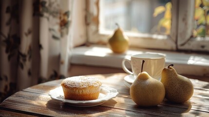 Obraz premium Cakes on the table in the kitchen, in the bright room. Delicious dessert.