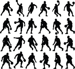 Different style basket Ball Player silhouette design