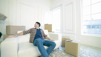 Joyful couple settling into their new home