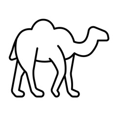 Camel animal with one hump thin line icon, arabian desert concept. Vector graphics. Desert camel, wild life sign on white background, style mobile or design.