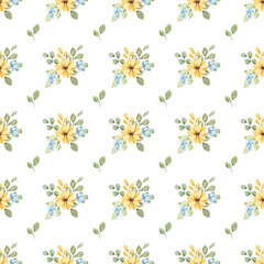 Seamless pattern minimalist repeating background with watercolor flowers and leaf. Fabric wallpaper print texture. Perfectly for backdrop, wrapped paper, linen.