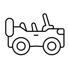 Convertible car with front window thin line icon, desert transport concept. Vector graphics. Automobile, military vehicle sign on white background, style mobile or design.