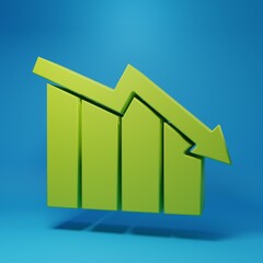 Green Financial growth decrease icon isolated on blue background. Increasing revenue. Minimalism concept. 3D render illustration