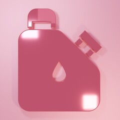Pink Canister for flammable liquids icon isolated on pink background. Oil or biofuel, explosive chemicals, dangerous substances. Minimalism concept. 3D render illustration