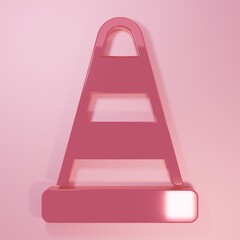 Pink Traffic cone icon isolated on pink background. Minimalism concept. 3D render illustration