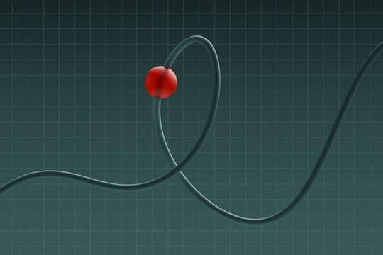 3D rendering of a graph with a red sphere on a curved line against a grid background