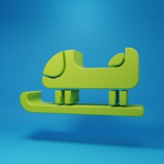 Green Sled icon isolated on blue background. Winter mode of transport. Minimalism concept. 3D render illustration