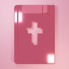 Obraz premium Pink Holy bible book icon isolated on pink background. Minimalism concept. 3D render illustration