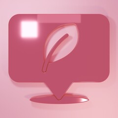 Pink Location with leaf icon isolated on pink background. Eco energy concept. Alternative energy concept. Minimalism concept. 3D render illustration