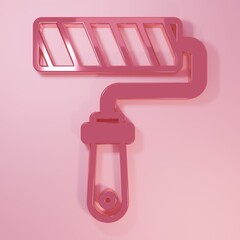 Pink Paint roller brush icon isolated on pink background. Minimalism concept. 3D render illustration